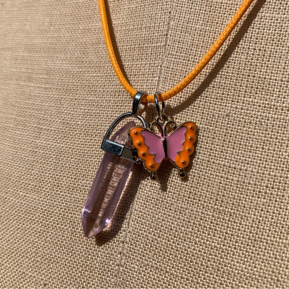 Handmade Dagger Light Pink Resin Crystal Amulet Necklace & Butterfly Charm - Picture 6 of 9